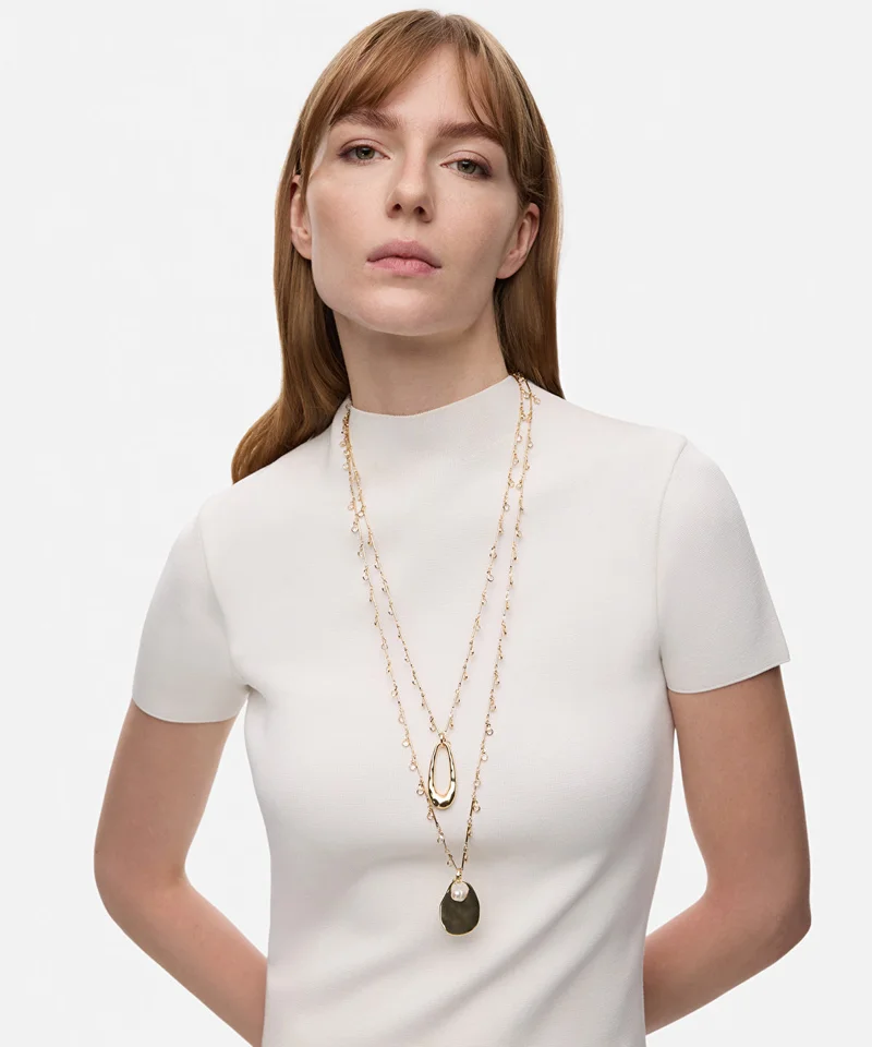ابيكول Crystal and Faux Pearl Layered Necklace